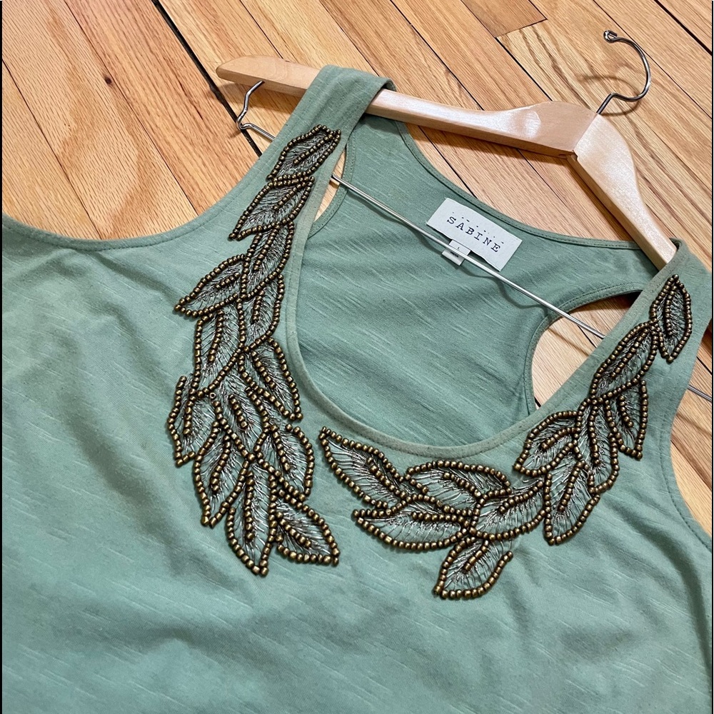 Anthropologie sabine beaded tank green L